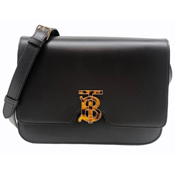 Burberry New With Tags TB Medium Logo Black Coffee Leather Bag - Picture 1 of 16